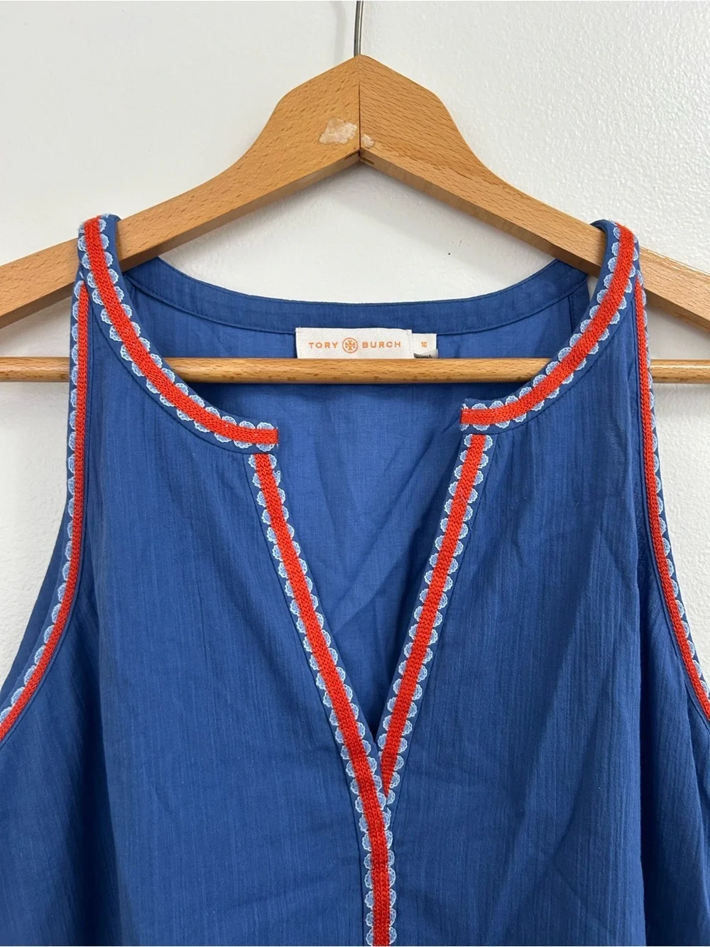 Tory Burch Blue Sleeveless Dress with Orange Trim(size 10)
